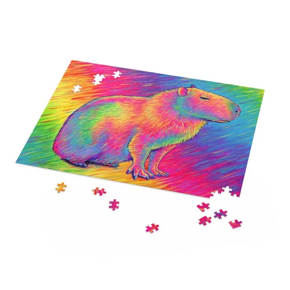 Psychedelic Rainbow Cute Capybara Trippy Art Jigsaw Puzzle (120