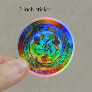 Psychedelic Dragons Rainbow Mandala Trippy Holographic Vinyl Stickers 2 inch