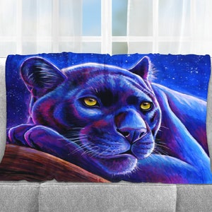 Colorful Fantasy Rainbow Psychedelic Black Leopard Night Stars Panther Plush Fleece Blanket