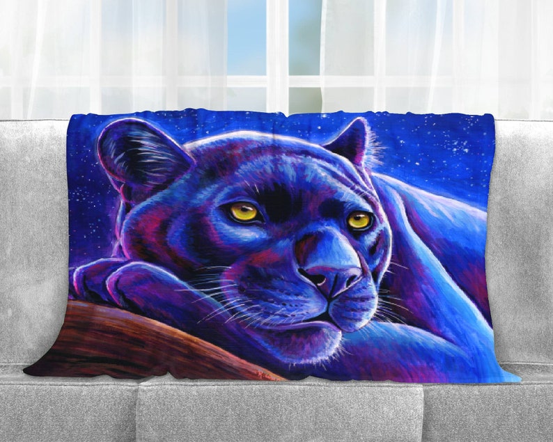 Colorful Fantasy Rainbow Psychedelic Black Leopard Night Stars Panther Plush Fleece Blanket