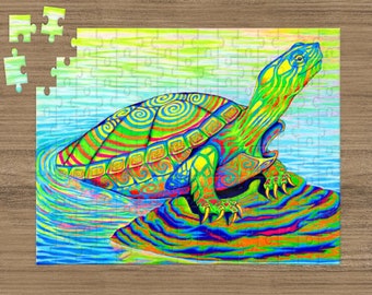 Psychedelic Rainbow Trippy Painted Turtle Art Jigsaw Puzzle (120, 252, 500-Piece)
