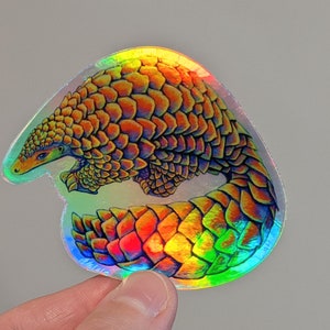 Psychedelic Rainbow Pangolin Scaly Anteater Holographic Vinyl Hippie Cute Stickers