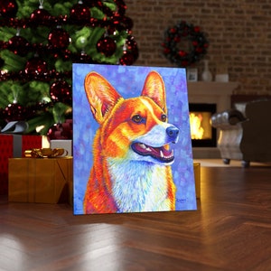 Colorful Rainbow Pembroke Welsh Corgi Cute Dog Canvas Wall Art Print as a Christmas present