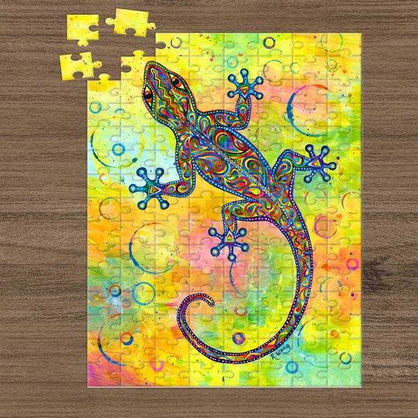 Groovy Gecko Psychedelic Rainbow Lizard Trippy Reptile Art Jigsaw Puzzle (120, 252, 500-Piece)