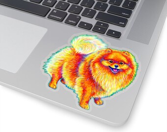 Colorful Rainbow Pomeranian Cute Trippy Spitz Dog Vinyl Stickers