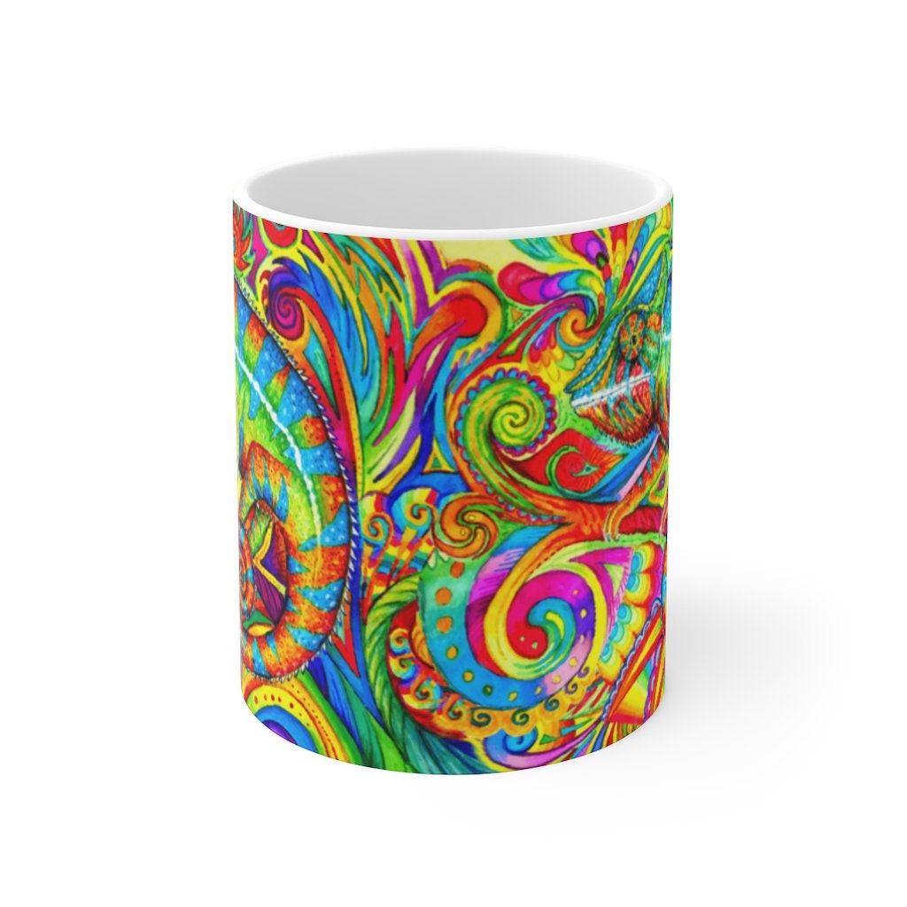 Psychedelic Rainbow Chameleon White Ceramic Coffee Mug | Etsy