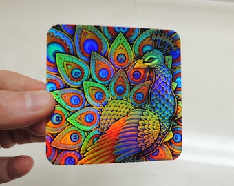 Colorful Paisley Peacock Rainbow Bird Trippy Groovy Psychedelic Holographic Vinyl Sticker