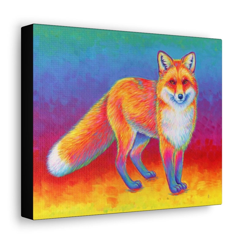 Psychedelic Rainbow Cute Red Fox Pop Art Stretched Canvas Wall Art Print image 2