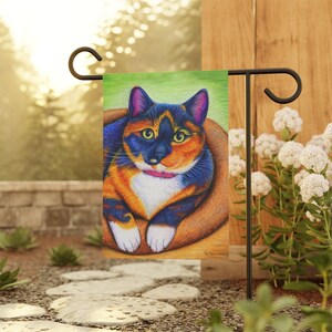 Colorful Rainbow Calico Cat Cute Kitty Art Garden Flag & House Banner Yard Décor image 2