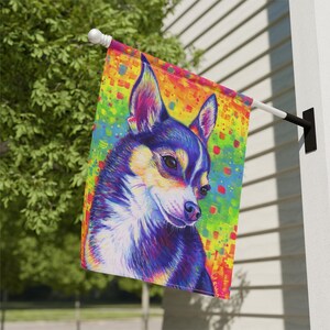 Psychedelic Rainbow Chihuahua Cute Dog Art Garden Flag & House Banner Yard Décor 24.5'' × 32''