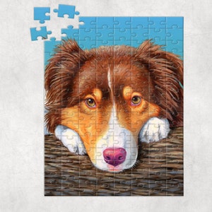 Red Tricolor Australian Shepherd Cute Dog Art Jigsaw Puzzle 120, 252, 500-Piece image 1