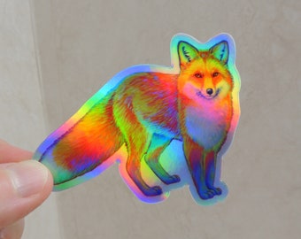 Colorful Red Fox Rainbow Psychedelic Holographic Vinyl Sticker