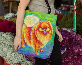 Colorful Orange Pomeranian Cute Rainbow Dog Pop Art Tote Bag