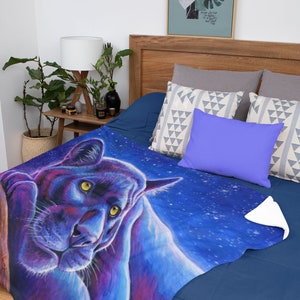 Colorful Fantasy Rainbow Psychedelic Black Leopard Night Stars Panther Plush Fleece Blanket