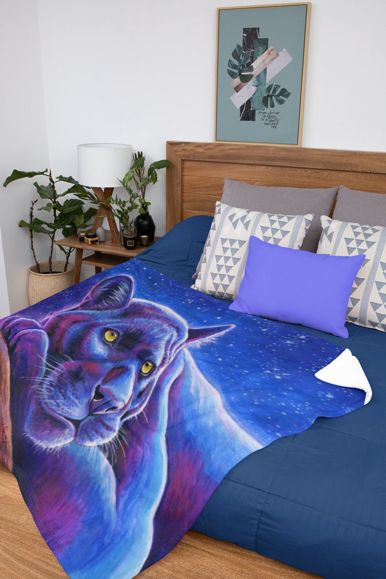 Colorful Fantasy Rainbow Psychedelic Black Leopard Night Stars Panther Plush Fleece Blanket