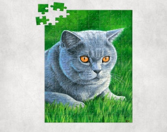 Grey British Shorthair Gray Cat Jigsaw Puzzle (120, 252, 500-Piece)