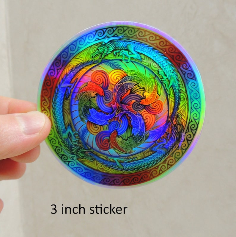 Psychedelic Dragons Rainbow Mandala Trippy Holographic Vinyl Stickers 3 inch