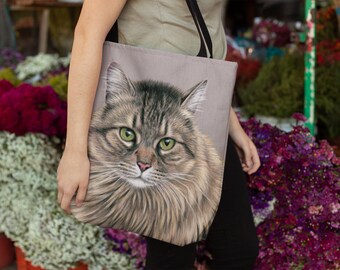 Longhair Brown Tabby Maine Coon Siberian Norwegian Forest Cat Cute Pet Art Tote Bag