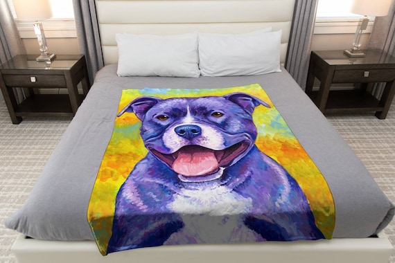 Peppy Purple Pitbull Terrier Cute Rainbow Pit Bull Staffordshire Dog Pop Art Plush Fleece Velveteen Throw Blanket Single and Double Sided Etsy Canada