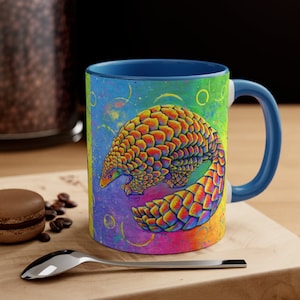 Psychedelic Rainbow Pangolin Cute Trippy Scaly Anteater Pop Art Accent Coffee Mug 11oz 15oz