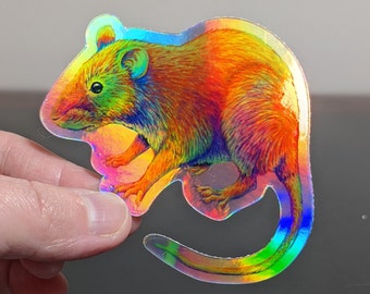 Psychedelic Rainbow Rat Trippy Rodent Groovy Hippie Holographic Vinyl Stickers