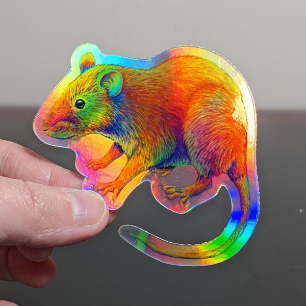 Psychedelic Rainbow Rat Trippy Rodent Groovy Hippie Holographic Vinyl Stickers