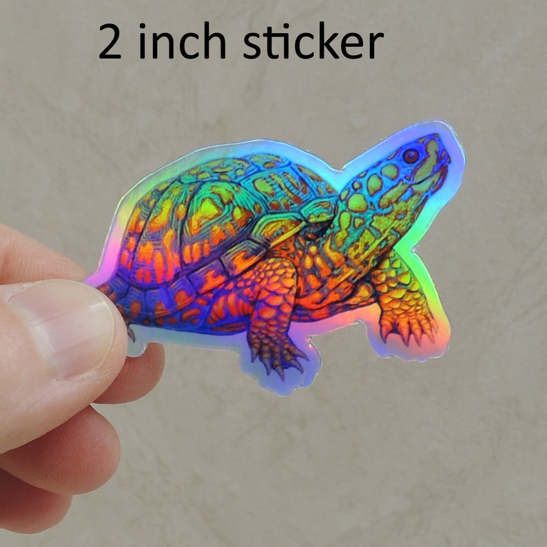 Psychedelic Rainbow Cute Eastern Box Turtle Tortoise Holographic Vinyl Sticker Trippy Groovy Animal Decals 2 inch