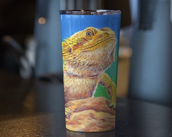 Colorful Bearded Dragon Cute Pet Lizard Reptile Lover Art Stainless Steel Travel Mug Tumbler 20oz