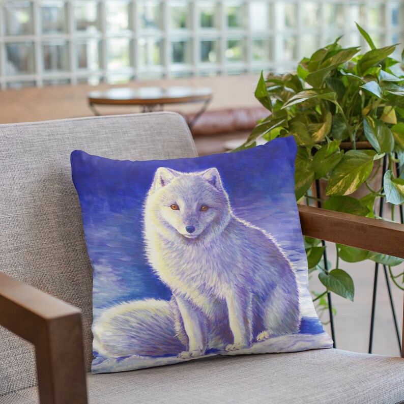 Cute Colorful White Arctic Fox Winter Snow Polyester Square Throw Pillow image 5