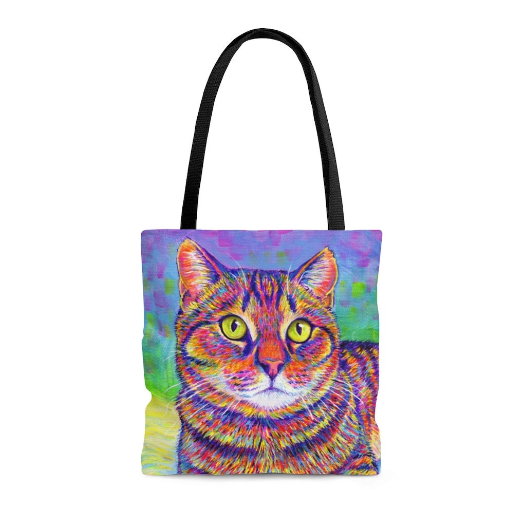 Colorful Rainbow Brown Tabby Cat Cute Kitty Tote Bag | Etsy