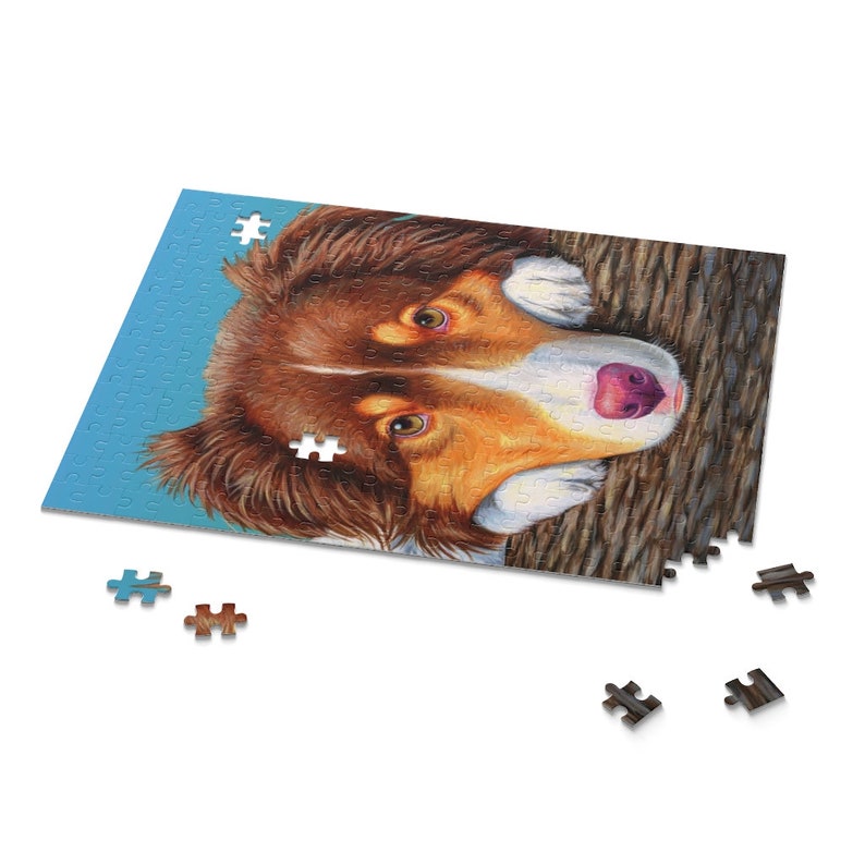 Red Tricolor Australian Shepherd Cute Dog Art Jigsaw Puzzle 120, 252, 500-Piece image 4