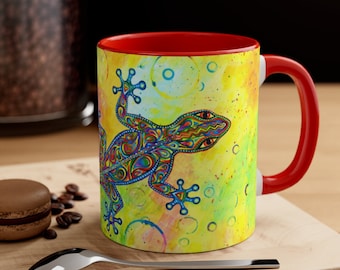 Mug groovy gecko psychédélique lézard motif cachemire reptile arc-en-ciel pop art accent 11 oz 15 oz