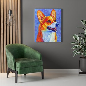 Colorful Rainbow Pembroke Welsh Corgi Cute Dog Canvas Wall Art Print hanging on wall