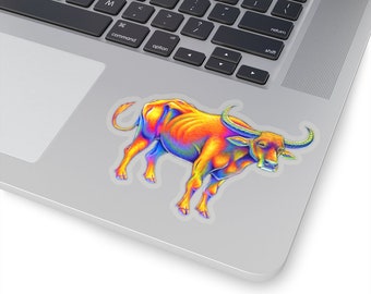 Trippy Ox Psychedelic Rainbow Water Buffalo Bull Vinyl Stickers Decal