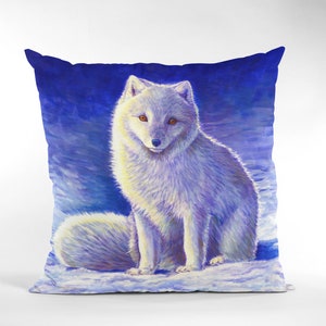 Cute Colorful White Arctic Fox Winter Snow Polyester Square Throw Pillow image 3