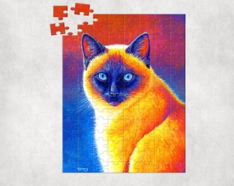 Psychedelic Rainbow Siamese Cute Cat Art Jigsaw Puzzle (120, 252, 500-Piece)