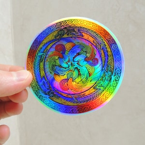 Psychedelic Dragons Rainbow Mandala Trippy Holographic Vinyl Stickers image 3
