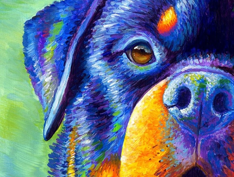 Gentle Guardian Colorful Rottweiler Dog Acrylic Painting on | Etsy