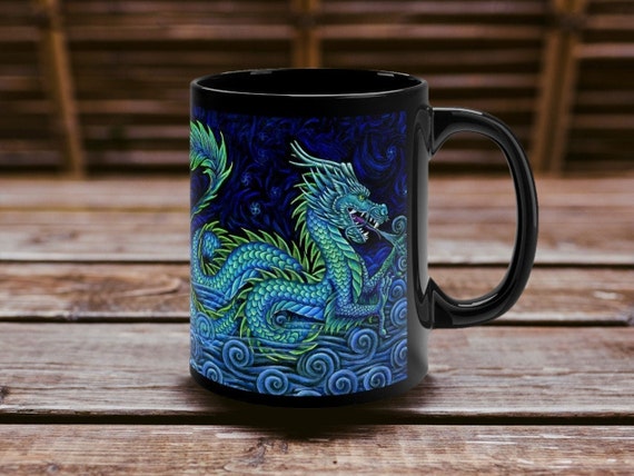 from Blue Sky Ceramics GREEN DRAGON CUP Ceramic Coffee Tea Mug 