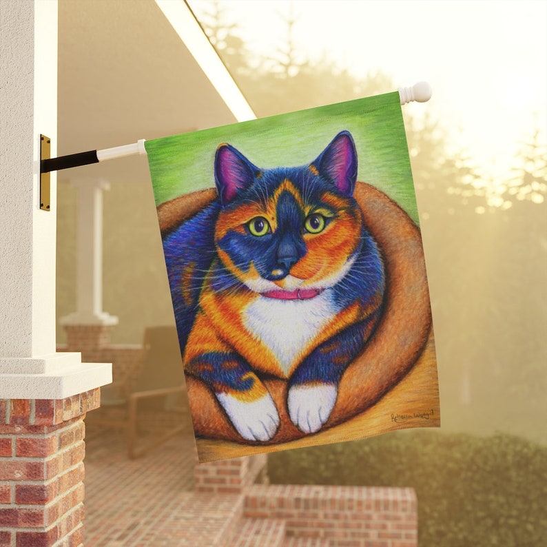 Colorful Rainbow Calico Cat Cute Kitty Art Garden Flag & House Banner Yard Décor image 4
