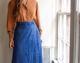 denim wrap skirt midi