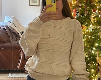 Vintage Baumwoll Grobstrick Rollkragenpullover
