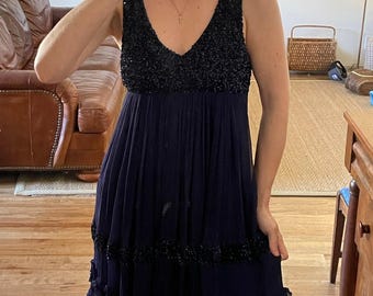 Y2K Silk Beaded Babydoll Dress Purple Size Small