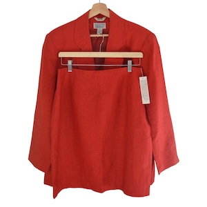 Bill Blass Vintage Red Linen Blazer Skirt Set Size Large