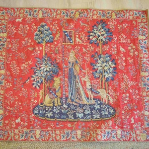 Lady and The Unicorn Point des Meurins French Wall Tapestry Made in France 45&quot; by 39&quot;