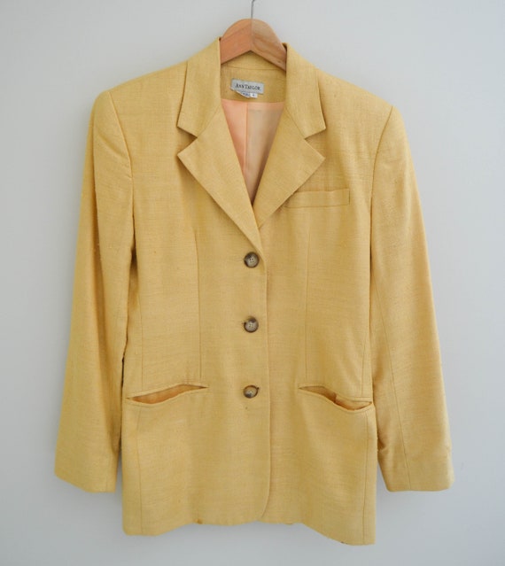 Yellow Raw Silk Vintage Ann Taylor Longline Blazer
