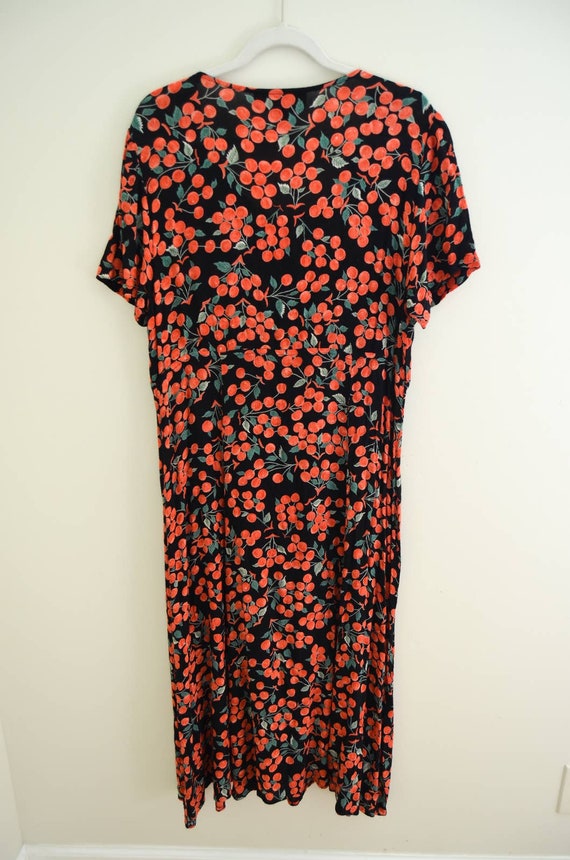 90s Rayon Cherry Print Midi Dress Size Large - image 4