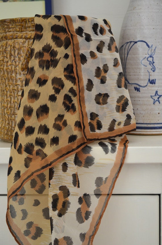 Vintage Sheer Silk Leopard Scarf 21"