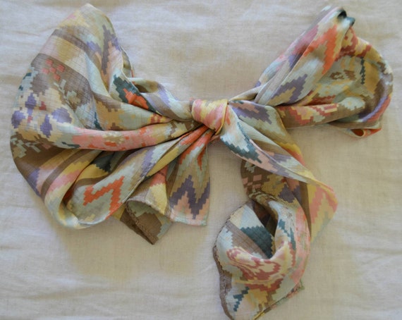 Vintage Pastel Geometric Print Rectangle Silky Sc… - image 5