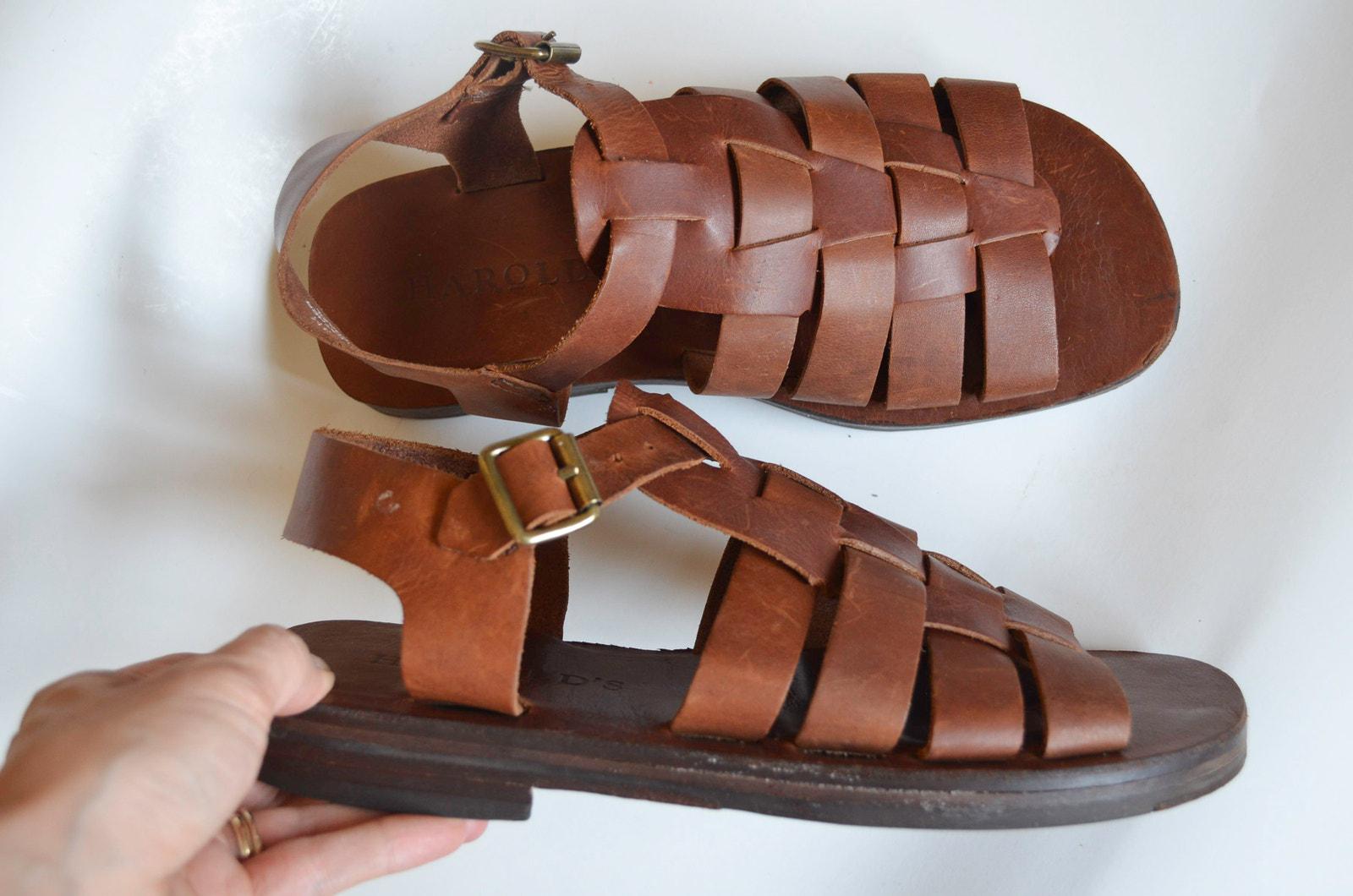 T Strap Leather Woven Fisherman Sandals Size 9M T Strap Leather Woven Fisherman Sandals Size 9M - Etsy main image 3